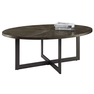 Wexford Collection val Solid Wood Veneer Coffee Table with Metal Frame – Rustic Industrial Living Room Accent Table, Sturdy Hardwood Top, Modern Farmhouse Style, 48"