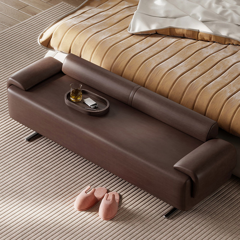 Banc en bois massif, métal et cuir de style italien pour chambre et salon, Café