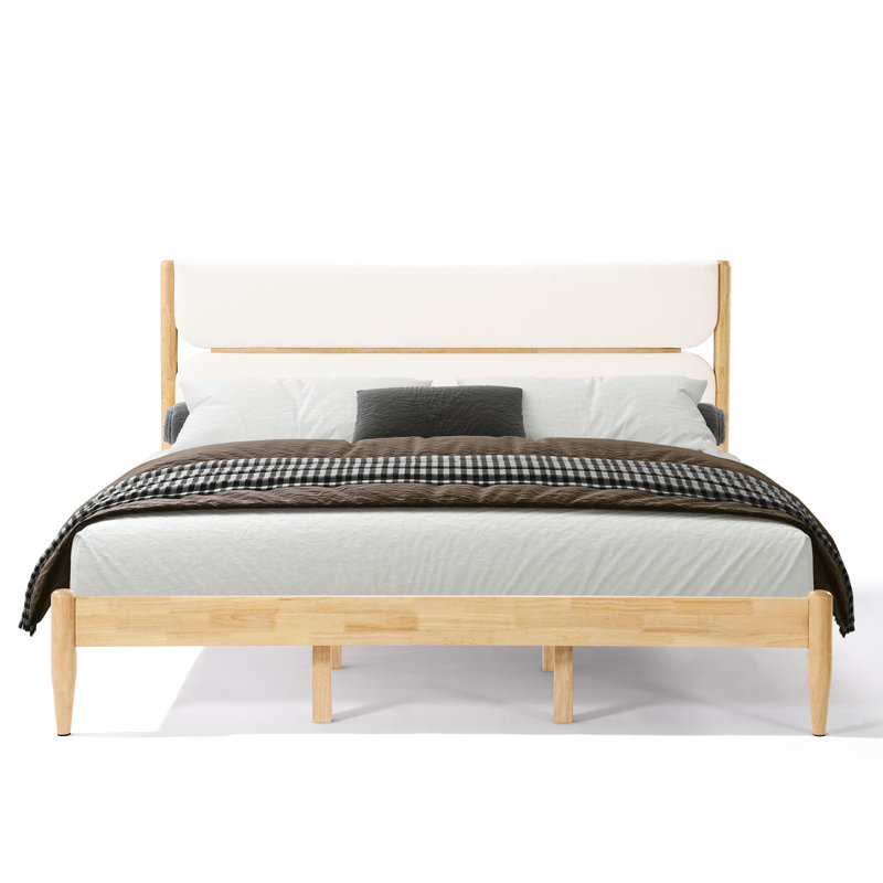 Structure de lit très grand avec tête de lit rembourrée en molleton, structure en bois d'hévéa, base de matelas de 47,5 pouces de hauteur avec structure rembourrée, 2,56 pieds fuselés, rangement fonctionnel