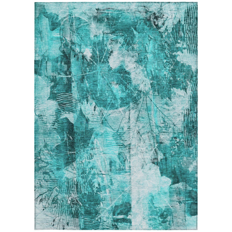 Tapis extérieur lavable antidérapant floral bleu sarcelle 10 pi x 14 pi