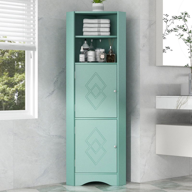 Freestanding Corner Storage Cabinet For Bathroom Living Room, Green