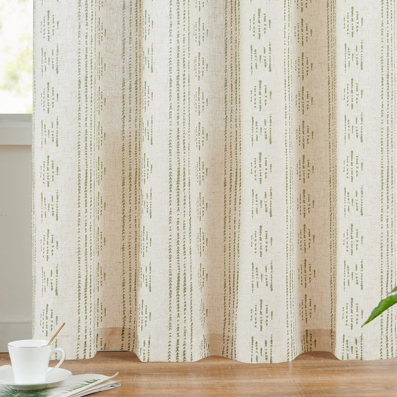 Amadas Linen Semi-Sheer Rod Pocket Curtain Pair, Sage/Flax, 52" W x 84" L