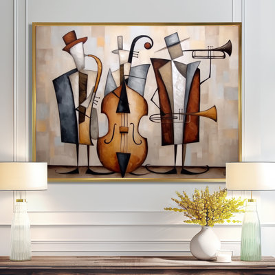 Abstract Jazz Band In New York City - Music Jazz Wall Art, Brown Vintage Canvas Print