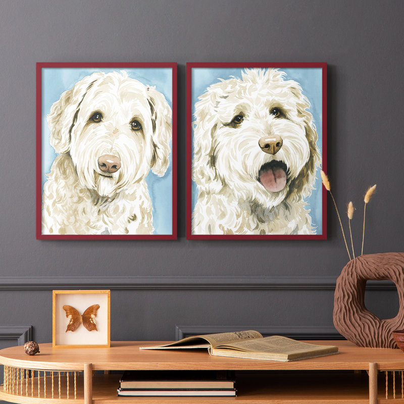 Impression encadrée Labradoodle I-Premium - prête à être accrochée - aucun clou requis - aucun clou requis, Rouge