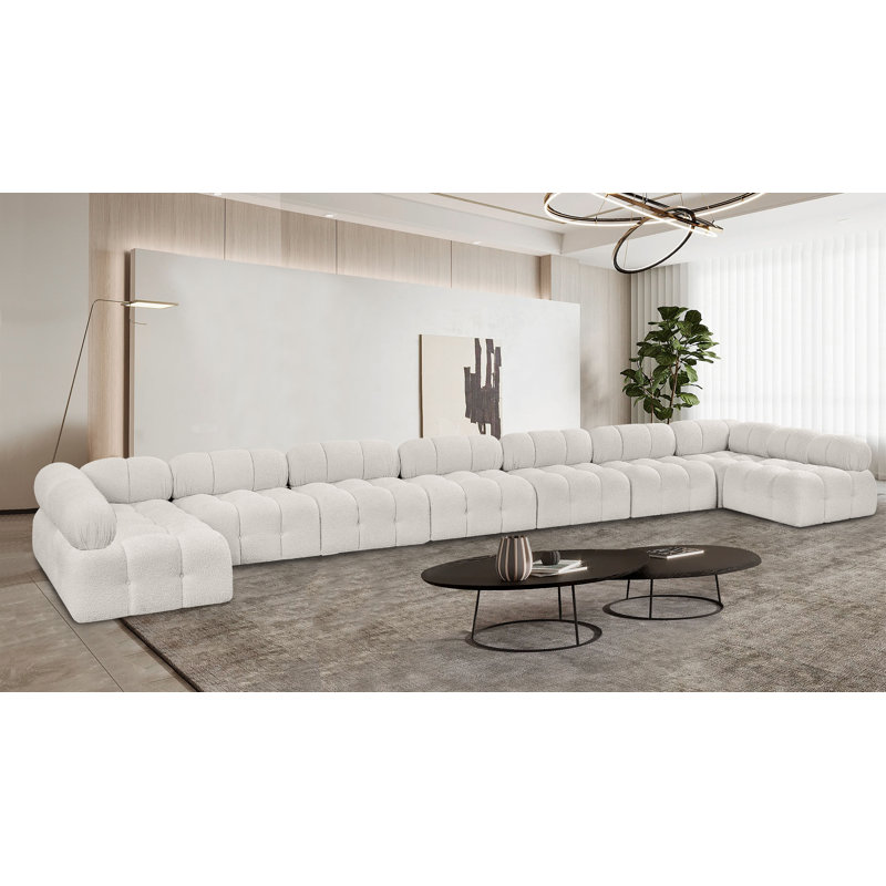 Canapé modulaire 238 po Ixora, Tissu crème bouclé
