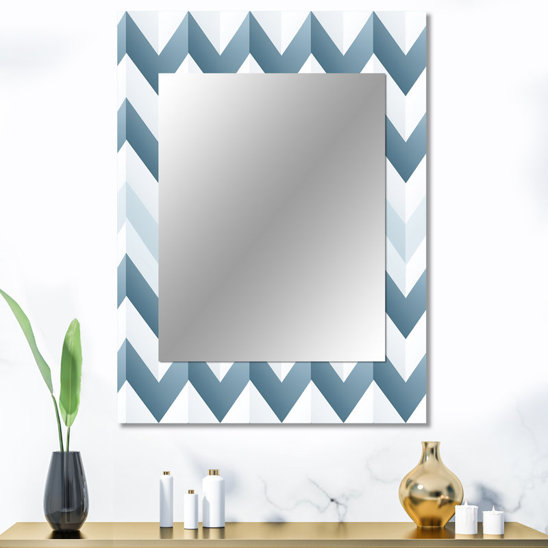 Shorna contemporain blanc et gris chevron - chevron unique, miroir mural décoratif, 40 po x 30 po