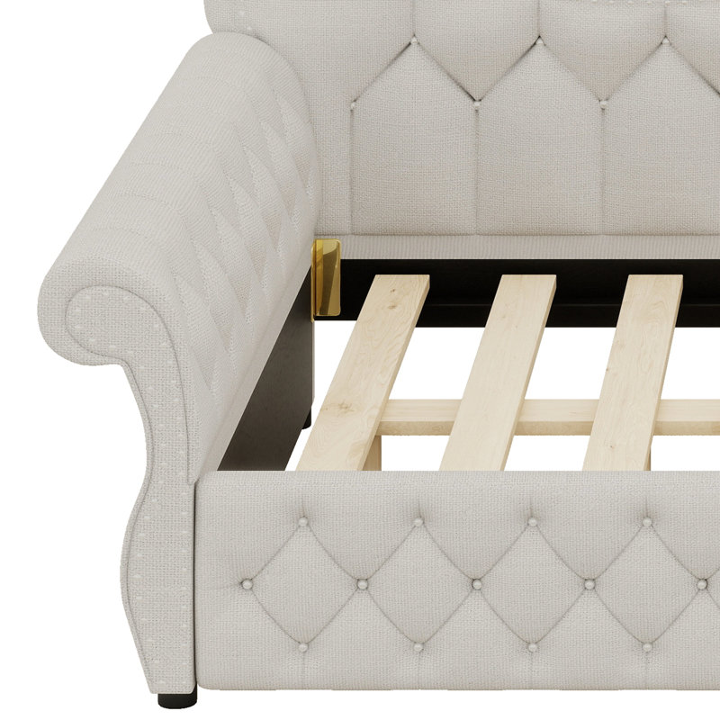 Daybed Featuring Upholstered Design, LED  and Nail Head Trim, Beige