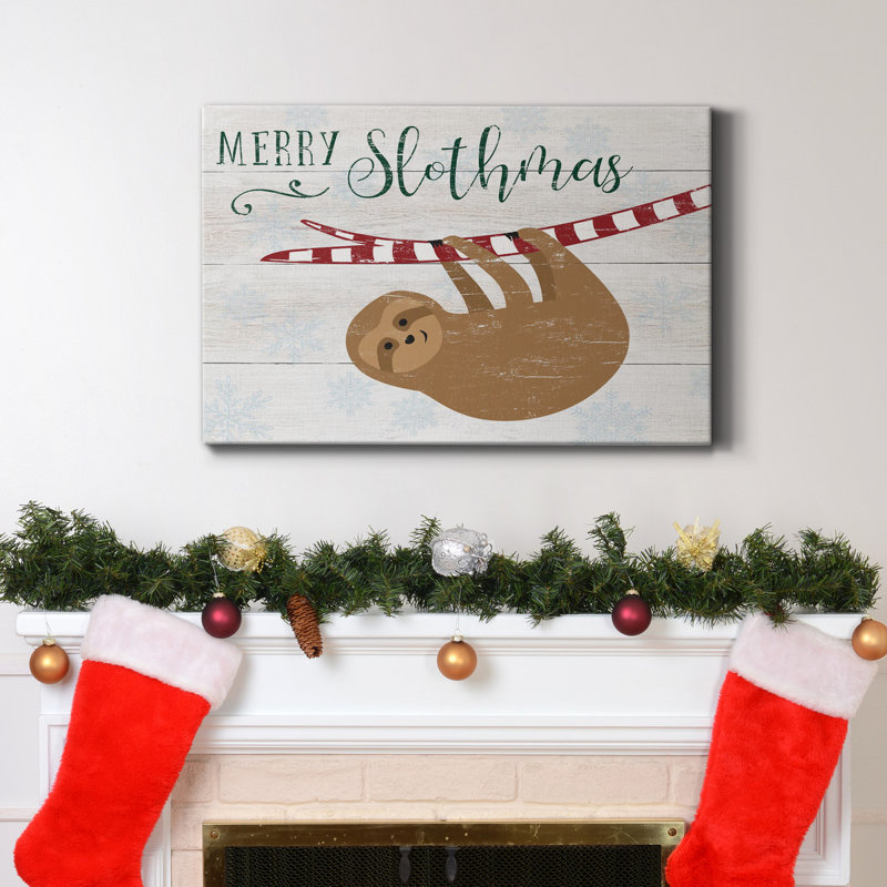 Merry Slothmas, toile tendue avec châssis de qualité supérieure - prête à être accrochée, H 27 po x l 18 po x P 1 po
