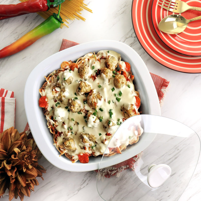 Casserole en grès blanc avec couvercle en verre de 1,9 pinte Gibson Elite