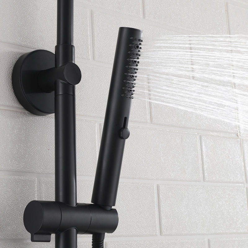 Wall Mounted Rain Shower Head Set With Height Adjustable Handheld Shower, Matte Black