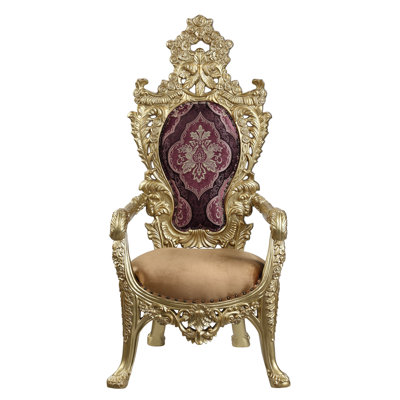 Rexx Dining Armchair Set of 2, Crown Top, Nailhead Trim, Gold and Red