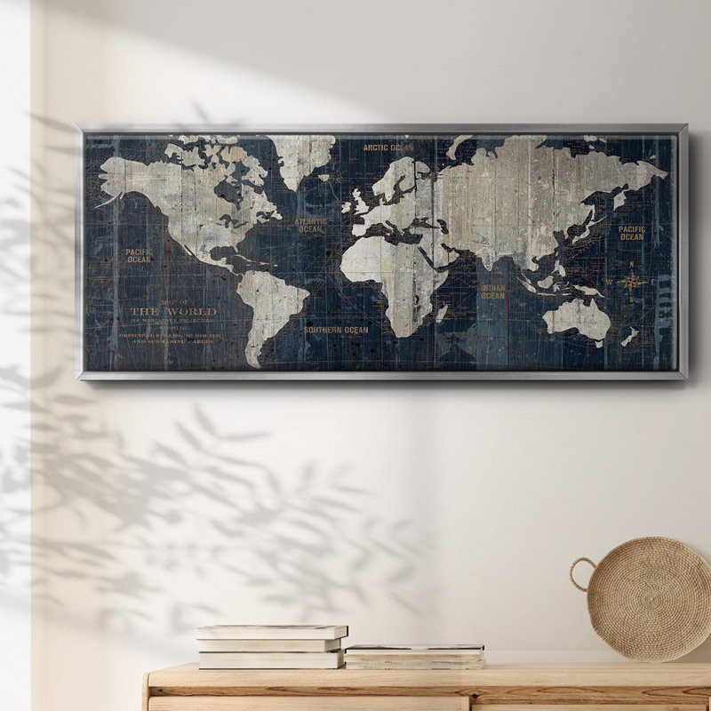 " OLD WORLD MAP ", Silver Floater Framed Canvas, 24" H x 60" W x 1.5" D