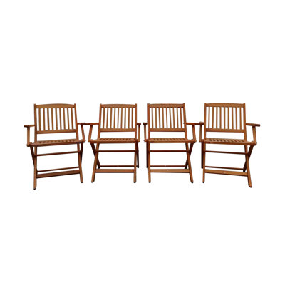 Foldable Patio Dining Set, 4 Folding Chairs, Indoor Outdoor Use, Teak