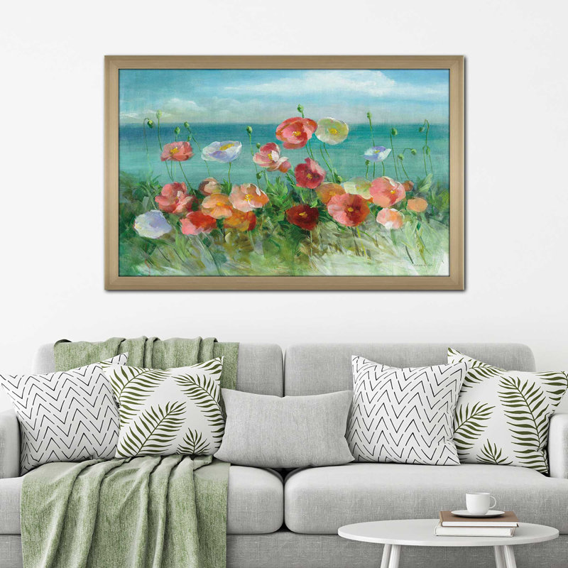 Coquelicots côtiers - Peinture, H 27,5 po x l 39,5 po x P 0,75 po, Encadrement champagne