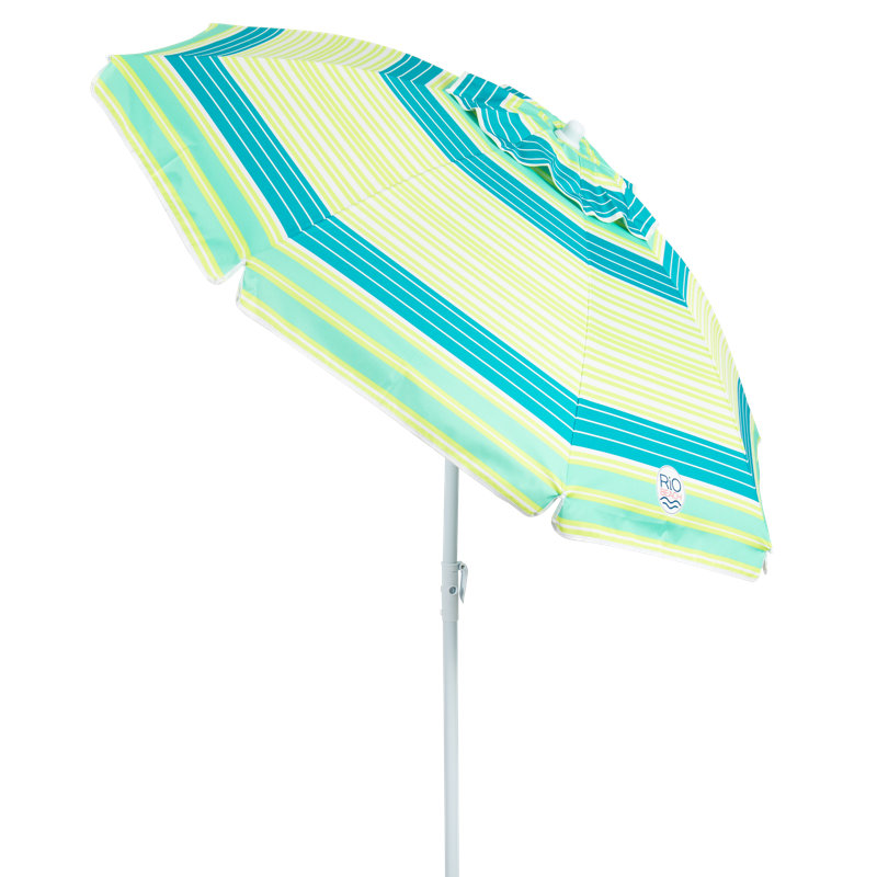 6 ft. Multicolor Beach Umbrella with White Steel Frame
