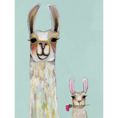 «Llama Mama and Baby - Soft Aqua» par Eli Halpin - impression sur toile tendue
