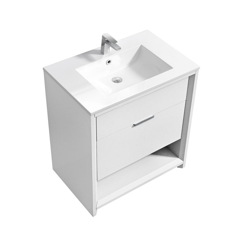 31.88'' Single Bathroom Vanity with Acrylic Top, HIgh Gloss White