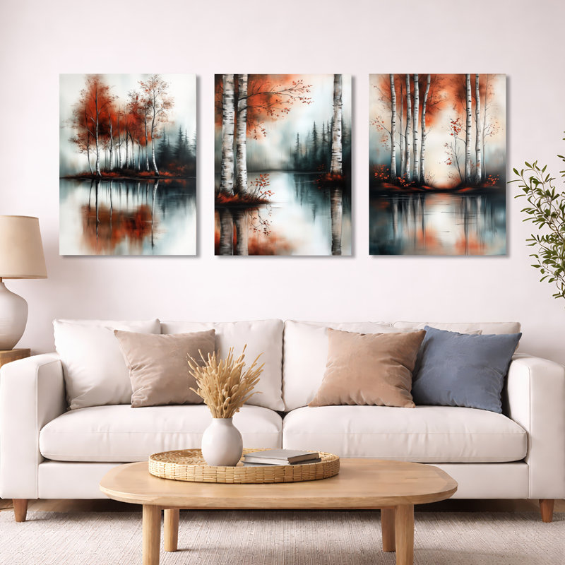 «Copper Birch Lake - Lake», ensemble d'art mural sur toile, 32" H x 72" W, Wrapped Canvas