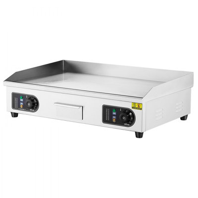 Commercial Electric Griddle, 2800W Countertop Half-Flat Top Grill, 122?-572? Adjustable Temp, Stainless Steel Griddle Grill with 2 Shovels and 2 Brushes for Home or Restaurant
