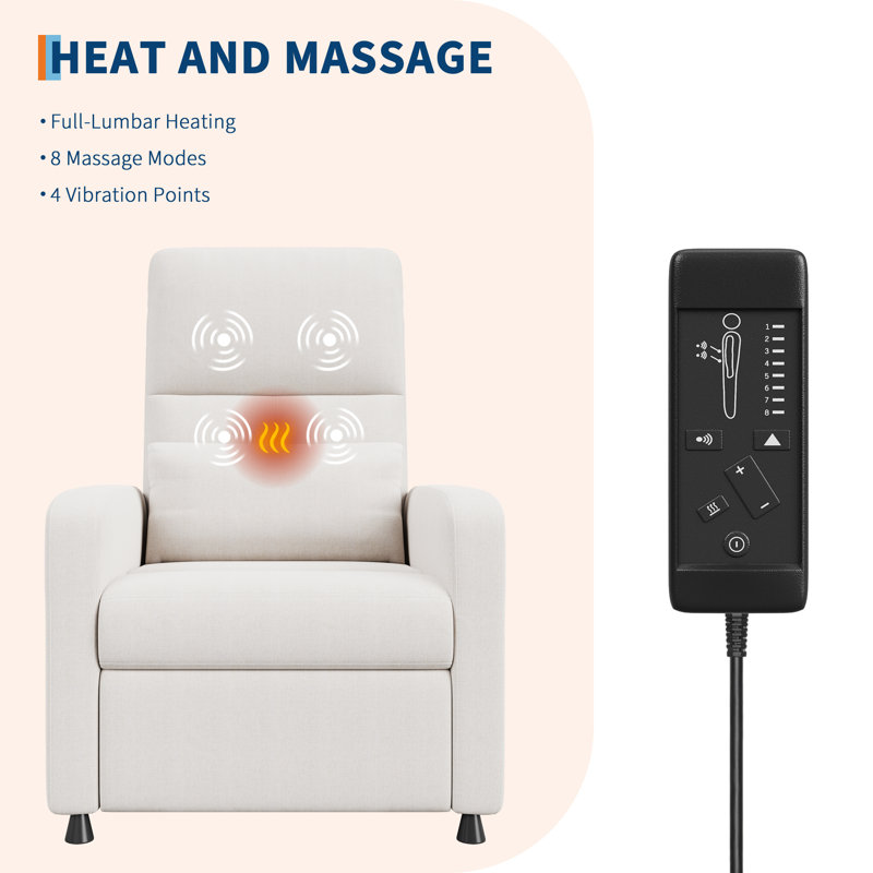 Fauteuil inclinable électrique avec massage et chaleur, dossier et repose-pieds réglables, ports de charge USB et support lombaire pour le salon, beige