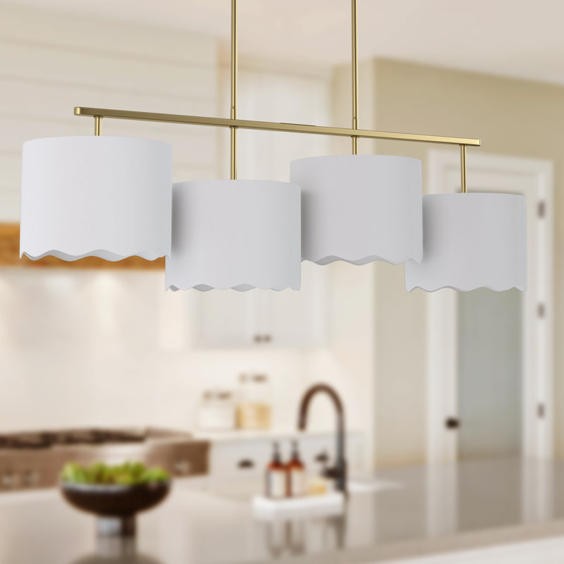 4-Light 41" Brushed Brass Role Modern Linear Drum Pendant Light for kitchen Island or Dinning Room.