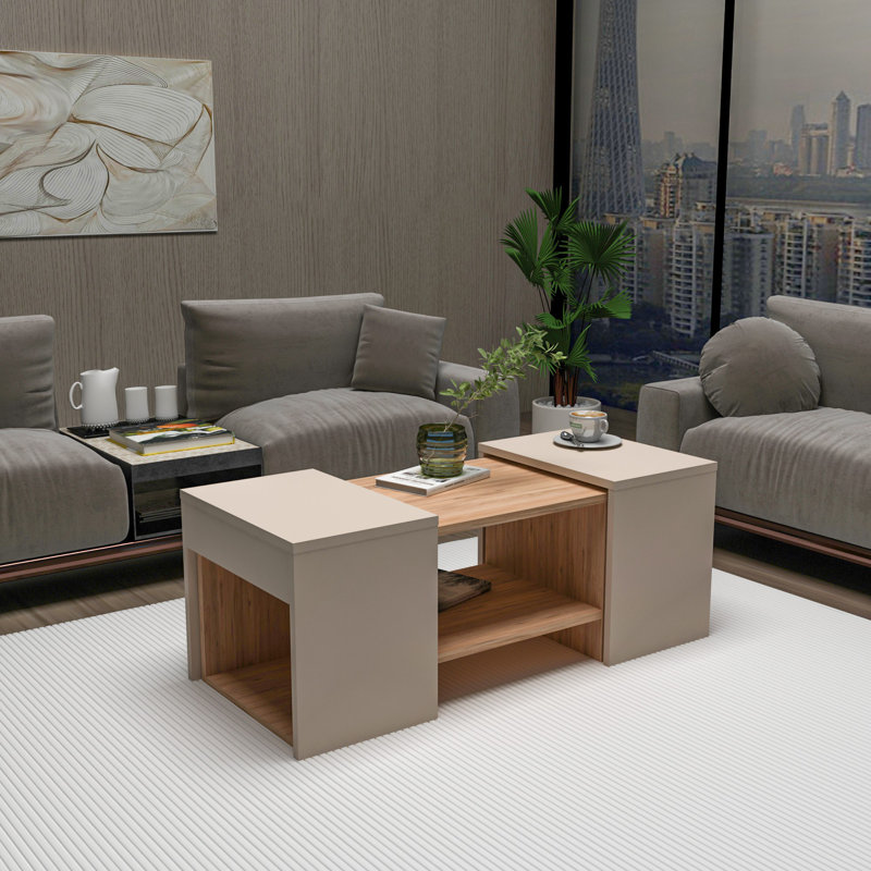Ensemble de tables basses, Beige / pin atlantique