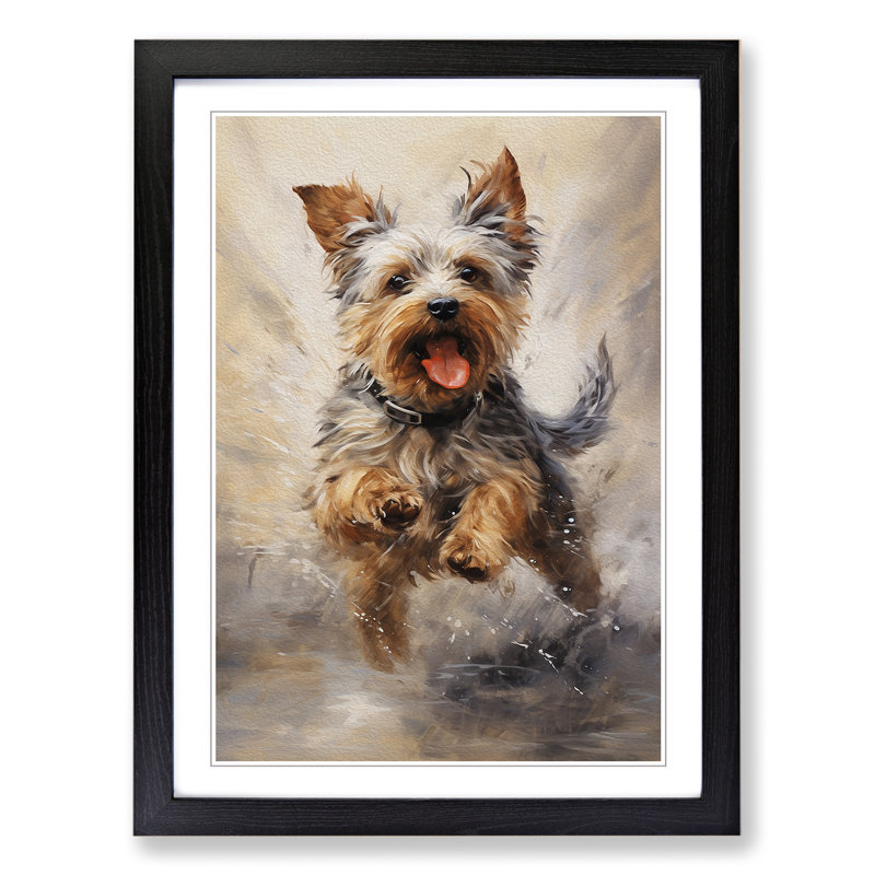 Yorkshire Terrier Action - Single Picture Frame Print on Wood, 64cm H x 46cm W x 2cm D, Black