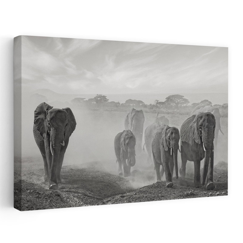 Éléphants en poussière d'éléphant contemporain, H 40 po x l 60 po