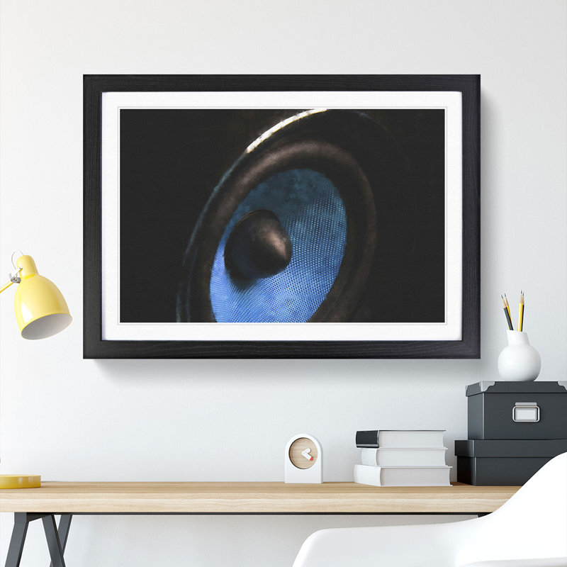 Hi-Fi Speaker in Blue - Picture Frame Graphic Art, Black Framed, 48cm H x 65cm W x 2cm D