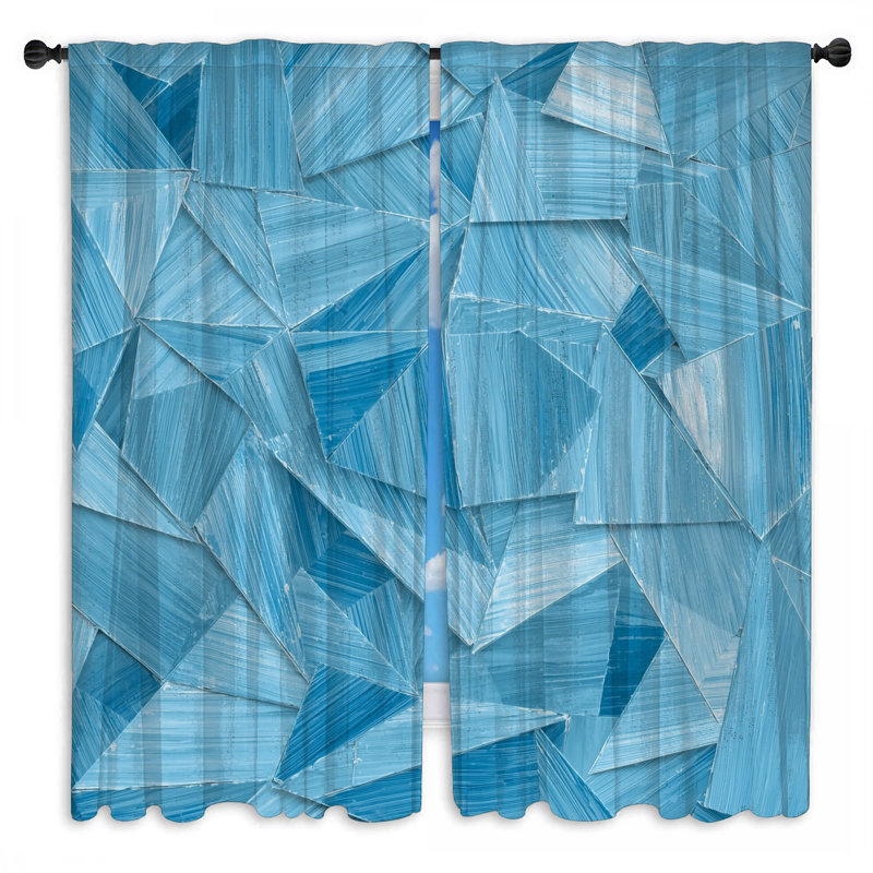 Rideaux de fenêtre à formes triangulaires bleues à motif géométrique transparent et obscurcissant - 2 panneaux