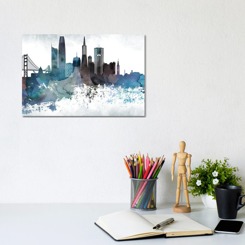 San Francisco Bluish Skylines 1 Piece Wrapped Canvas Wall Art, 20.32cm H x 30.48cm W