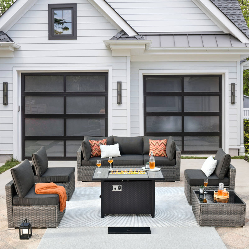 Aliva 6 - Person Patio Conversation Set with Cushions, Black