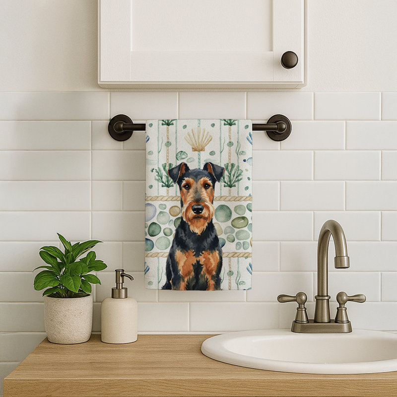 Airedale Terrier Coastal Sea Glass Kitchen Towel, Airedale Terrier