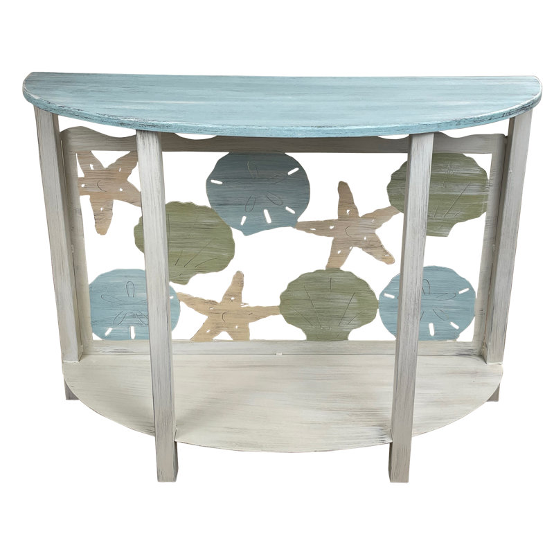 IRON ROUNDED SOFA TABLE WITH MULTI SHELL ACCENT
