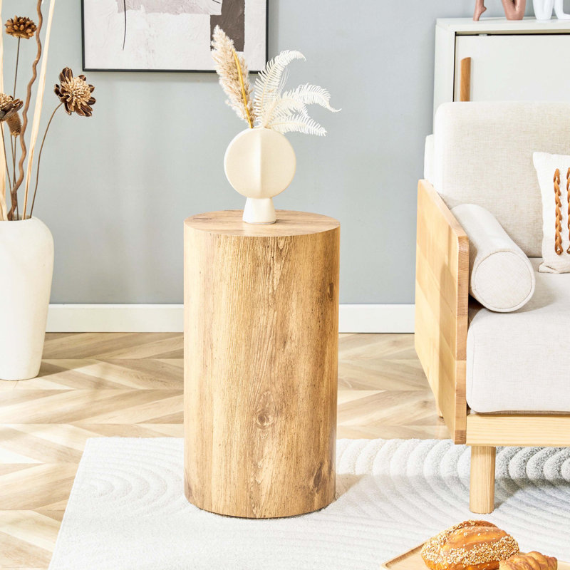 Table basse cylindrique, panneau de fibres à densité moyenne à grain de bois, style industriel