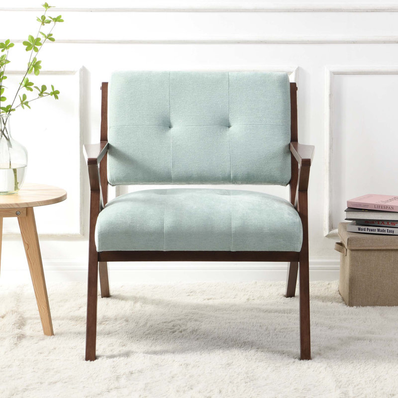 Chaise d'appoint Mid-Century moderne avec coussins moelleux - structure en bois massif de 30 po avec accoudoirs en angle pour le salon