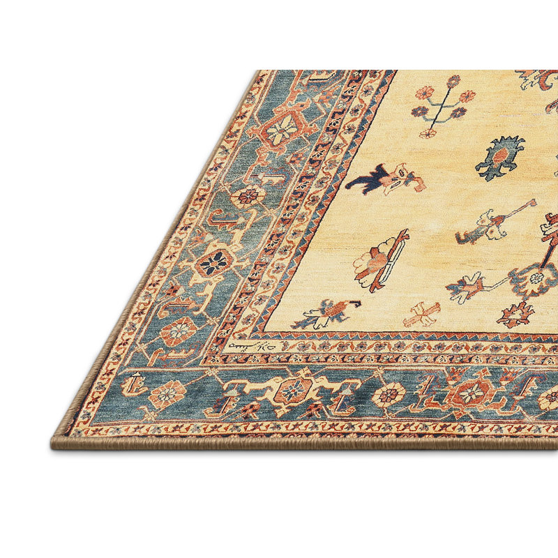 Tapis beige/rouge traditionnel, Rectangle 7 pi x 10 pi