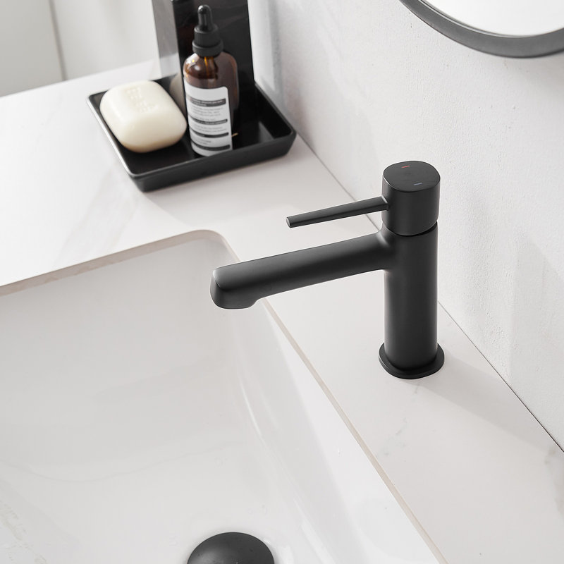 Robinet de salle de bains monotrou avec ensemble de drainage, Noir mat