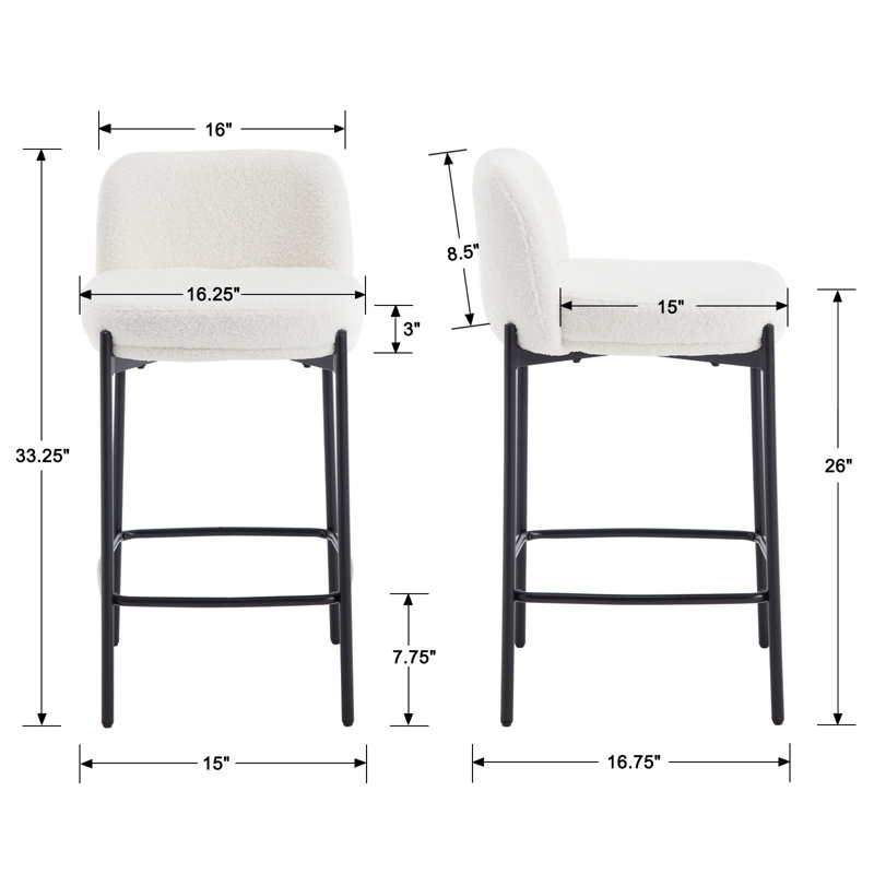26" Counter Height Bar Stools With Curved Back, Modern Upholstered Armless Bar Stools With Black Metal Frame For Kitchen Dining Room Home Bar Pub