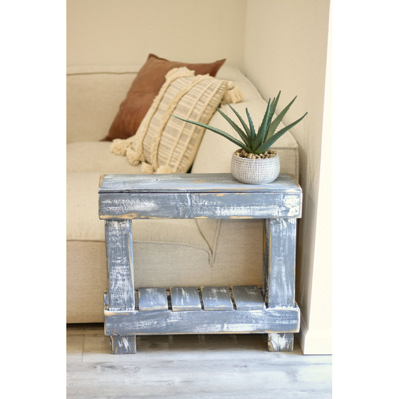 Yasmyn Solid Wood End Table, Gray