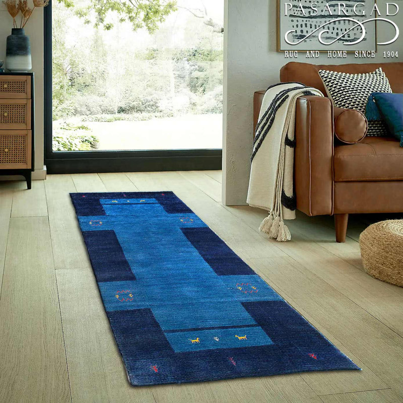 Tapis de couloir Gabbeh bleu marine noué à la main 2 pi 6 po x 8 pi