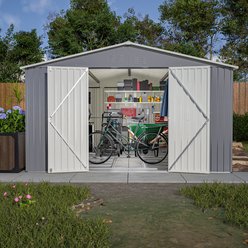 Outdoor Large Metal Storage Shed Foundation Kit Included, 11 ft. x 13 ft.