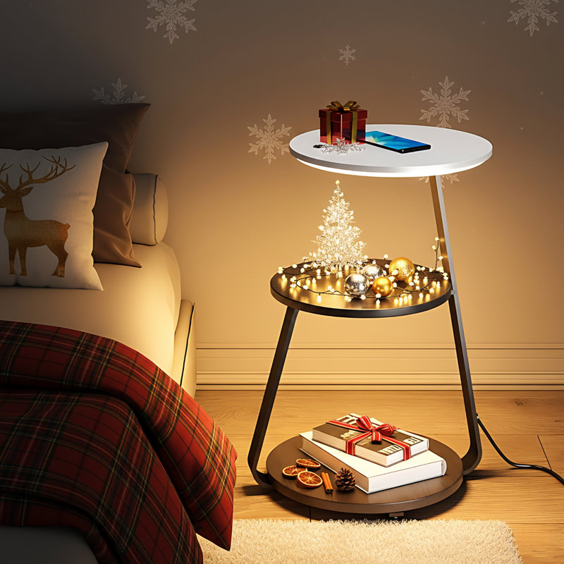 Kleopas 23.6" Metal 3-Tier Nightstand with Integrated LED Light, White