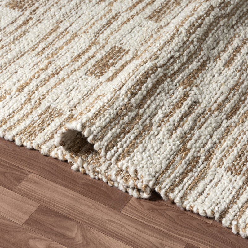 Tapis d'intérieur en mélange de laine à carreaux plats beige et ivoire, Rectangulaire 2 pi x 3 pi