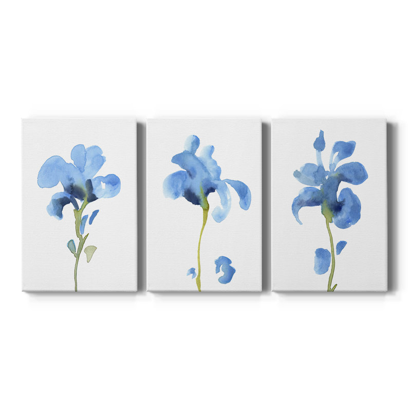 Striking Blue Iris I - Toile tendue sur mesure avec châssis - 3 pièces