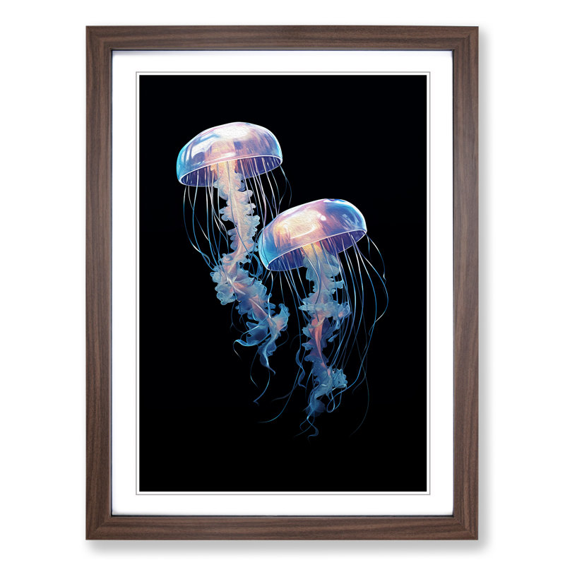 Jellyfish Minimalism - Single Picture Frame Print on Wood, Walnut Framed, 34cm H x 25cm W x 2cm D