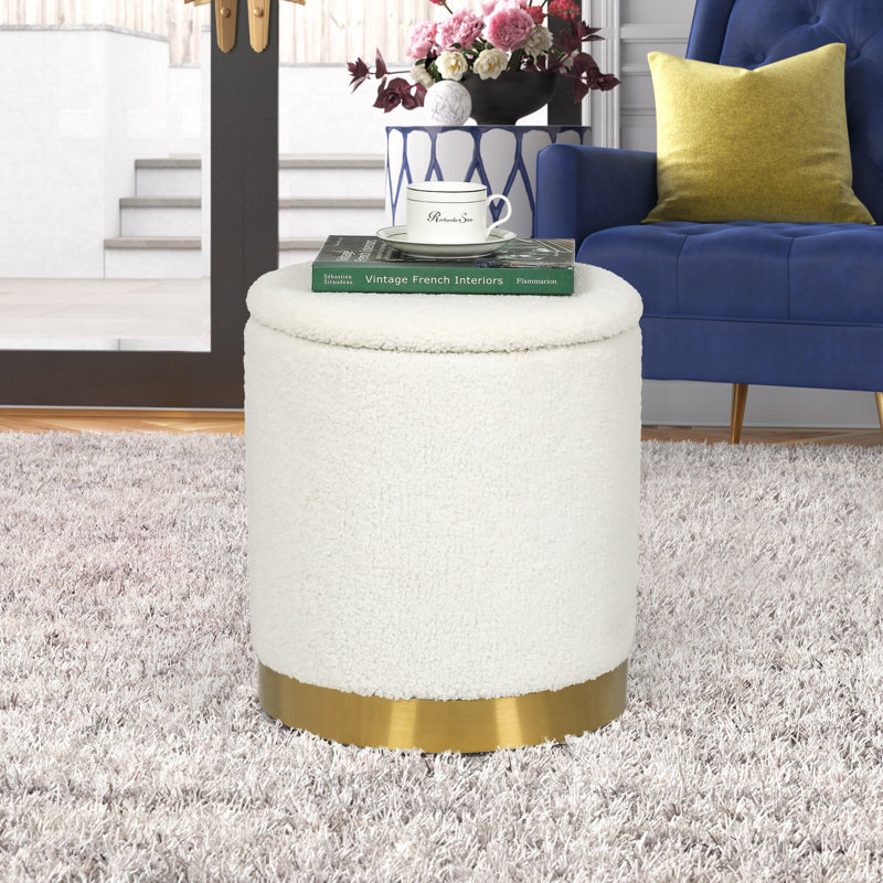 Gergina 15" W Teddy Cylinder Storage Ottoman, Off-White