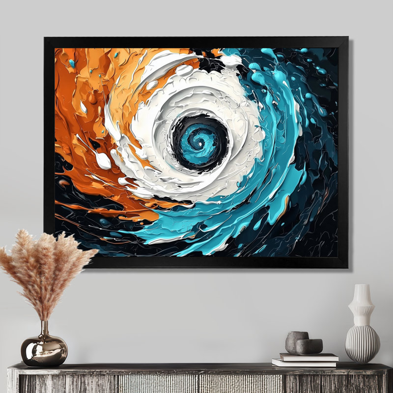 Abstrait abstrait galactique en spirale Convergence II - Vagues murales abstraites modernes, H 16 po x l 32 po, Noir