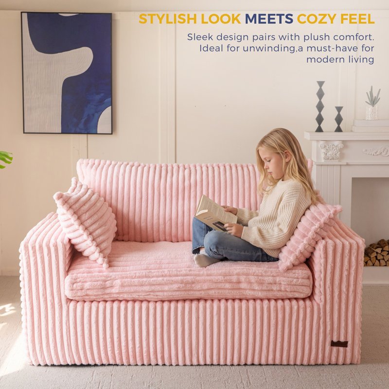 Canapé Bean Bag, Rose, H 29 po x l 63 po x P 33 po