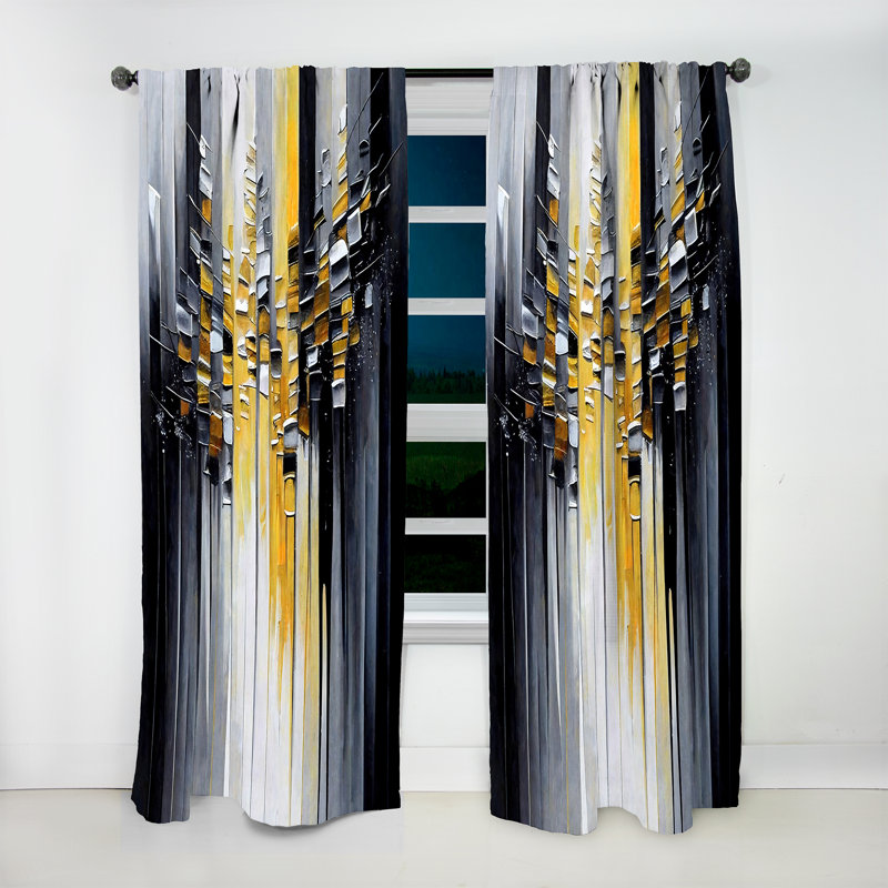 Abstrait géométrique noir et jaune III - rideau en velours moderne - obscurcissant - 1 panneau, L 52 po x L 108 po